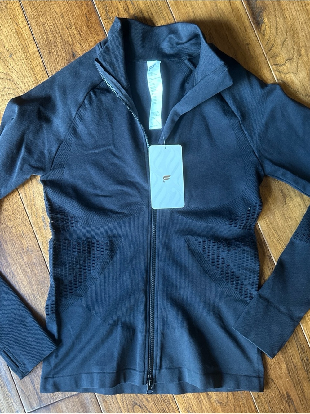 Fabletics Black Mia Seamless Mock Neck Zip Jacket Thumb Holes Large New With Tag